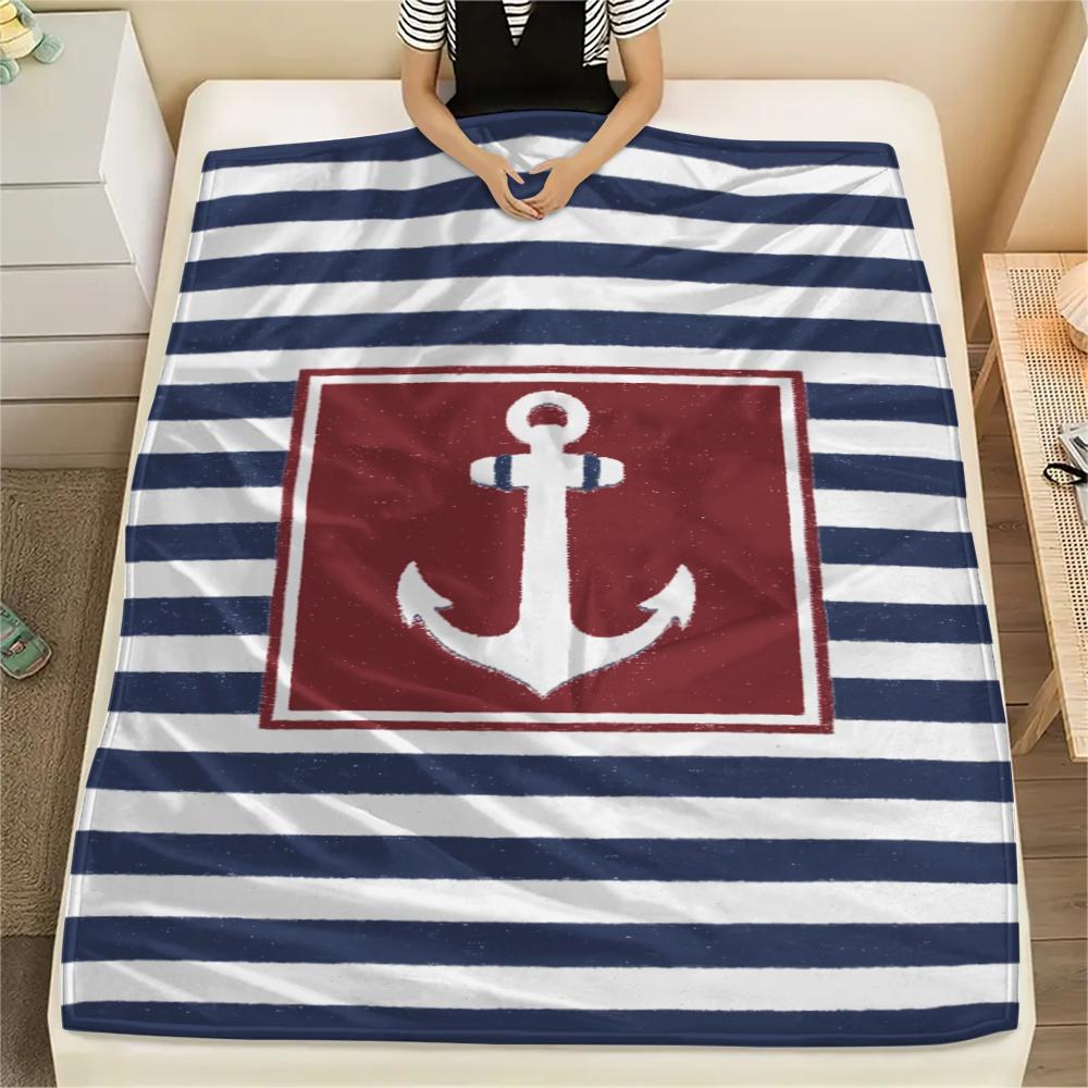 1Pc Nautical Theme Print Flannel Blanket, High quality Comfortable for All Seasons, Home Decor, Warmth and Comfort, Perfect for Christmas Gifts