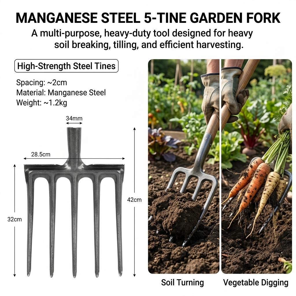 Garden Tool High-Manganese Steel Agricultural Digging Fork For Soil Turning Harvesting Multi Purpose