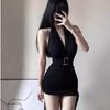 Spice Girl Sexy V-Neck Neck Suspender Dress Women's Summer Temperament Advanced Sense Waist Skinny Hip Wrap Short Skirt