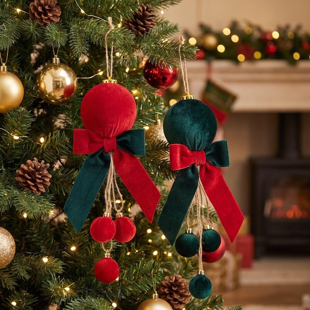 Velvet Ball Bow Pendant Ball Tassel Xmas Tree Hanging Charm Fireplace Hanging