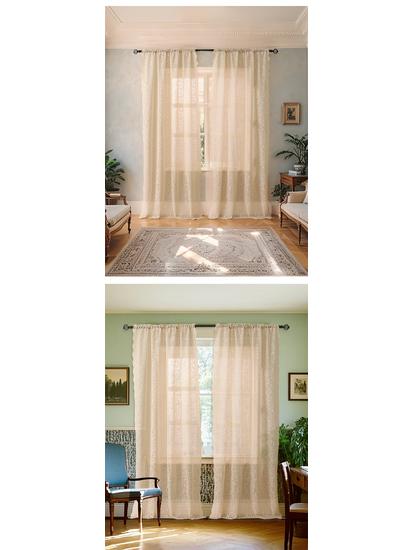 Sommerfriske hvite blonder gardiner med blomstermønster og huldesign for stue og balkong