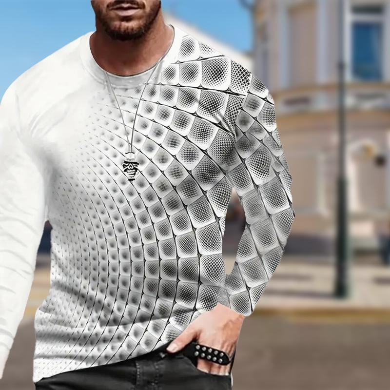 

Трехмерный блочный принт Мужские футболки с длинным рукавом Футболки с круглым вырезом Повседневный свитер Мужская одежда Большие размеры 8XL серый