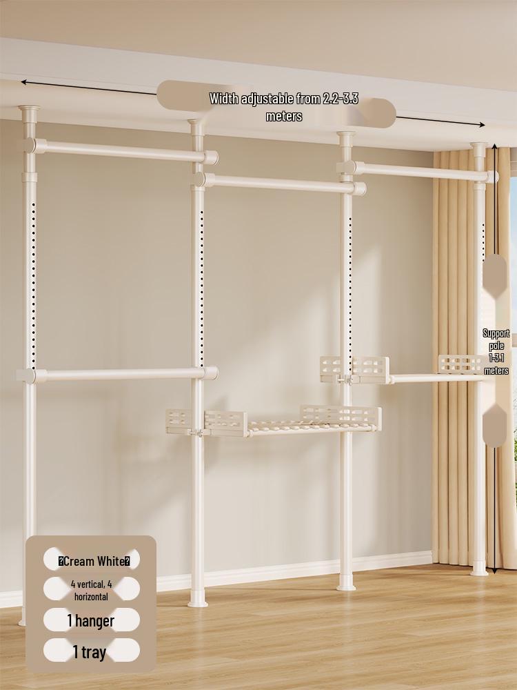 Floor-Standing Clothes Rack: Bedroom Hanger, Retractable Drying Rod, Coat & Hat Rack.