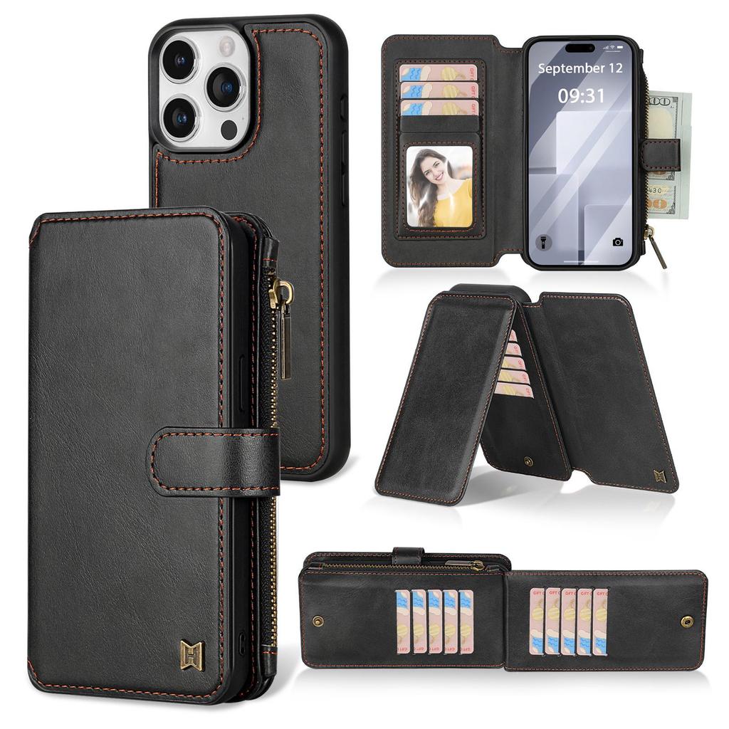 iPhone 16 Pro Multifunction Wallet Leather Case with Detachable Magnetic Cover