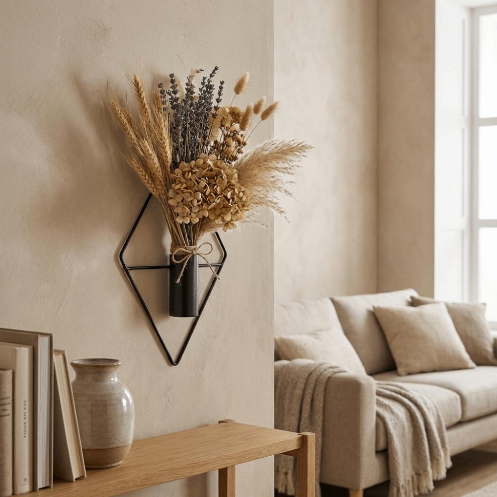 2PCS Iron Rhombus Hanging Flower Vase Decorative Wall Mount Flower Vase Wall Hanging Vase Bedroom