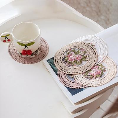 Round Embroidered Style Placemat Heat Resistant Bowls Coffee Cups Coaster For Dining Table Anti-Skid Tea Cup Pads Table Decor