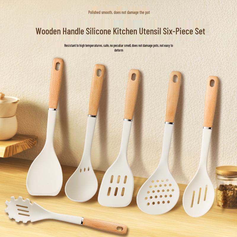 Non-Stick Silicone Kitchenware Set: Soup Ladle, Spatula, and Stir-Fry Shovel - Heat Resistant and Food-Grade Materials.
