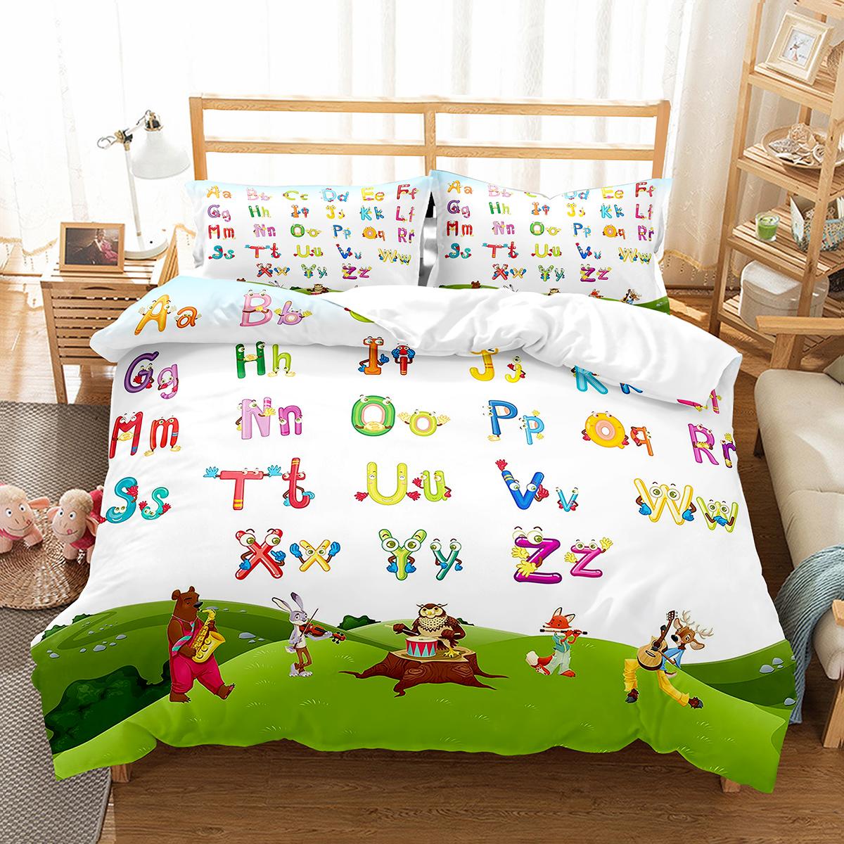 

For Kids Boys Girls Bedding Set - Alphabet Duvet Cover Set Colourful Letter Pattern Polyester Comforter Cover King Queen Full Size EU single(135x200cm)