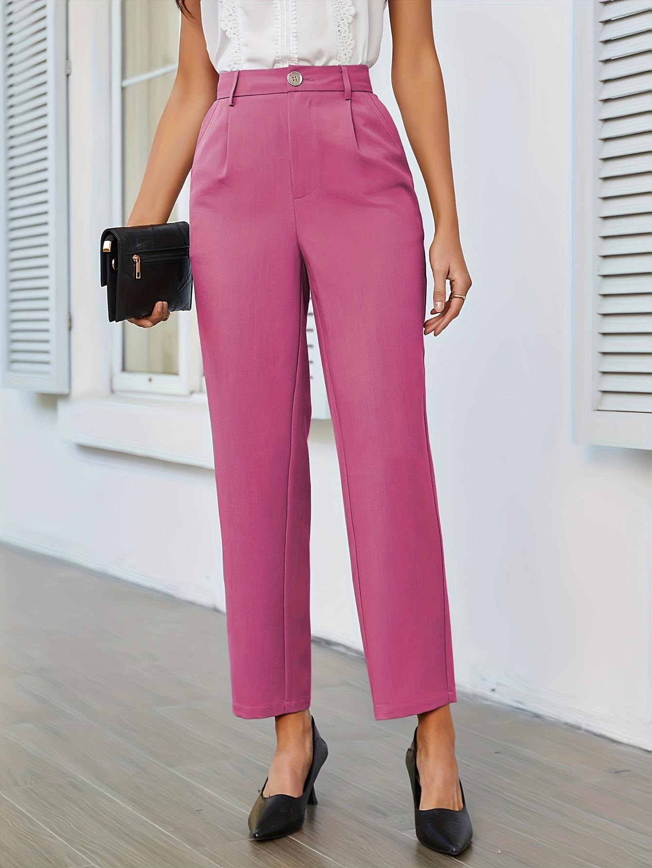 Commuter drape and thin solid pocket high waist wide leg pants versatile with wide leg casual suit pants women S розовый