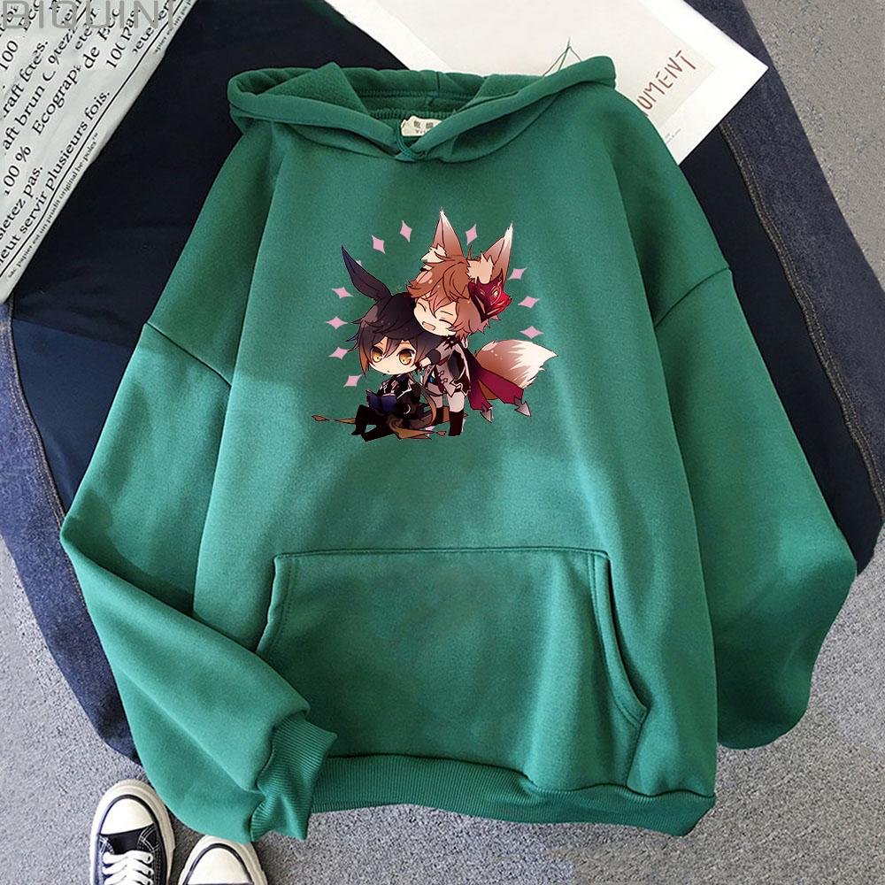 Genshin Impact Zhong Li Tartaglia Kawaii Hoodies Women Pullover Aesthetic Print Sweatshirts Oversized Pink Graphic Korean