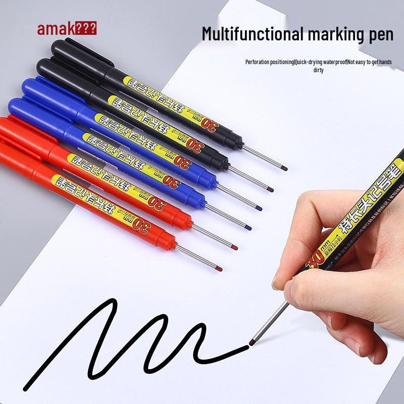 Refillable Waterproof Long-Tip 30MM Woodworking Marker Pen with Deep-Hole Non-Fading Ink
