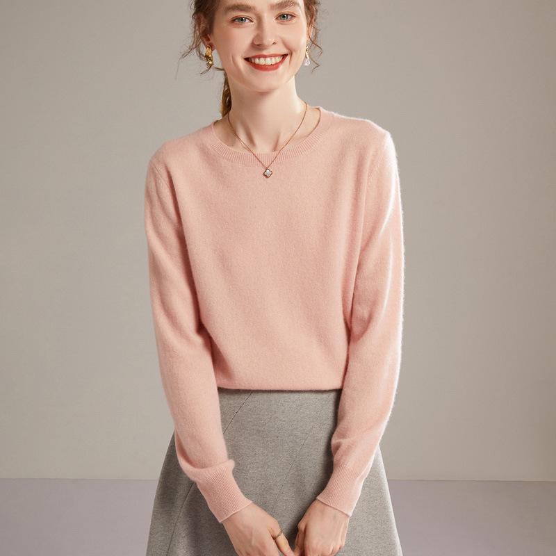 Women's Cashmere Long Sleeve Round Neck Pullover: Autumn/Winter Knitwear Base Layer