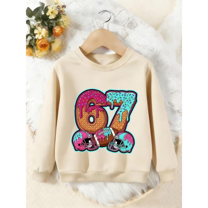 Unisex Kids Crewneck Sweatshirt, Donut Drip Football Helmet Number 67 Print Pullover, Boys Girls Sports Birthday Sweatshirt For Kids Over 4 Years Old
