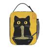 Eine Katze, die Nudeln isst, Isolierte Lunchtasche für Damen, Büro-Kühltasche, Thermische Lebensmittelbox, Tragbare Lunchboxen Behälter
