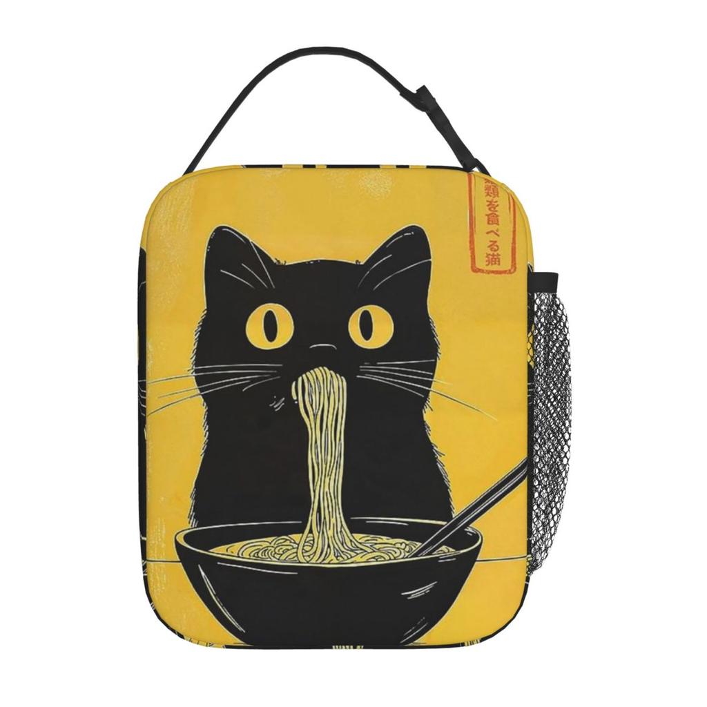 Eine Katze, die Nudeln isst, Isolierte Lunchtasche für Damen, Büro-Kühltasche, Thermische Lebensmittelbox, Tragbare Lunchboxen Behälter