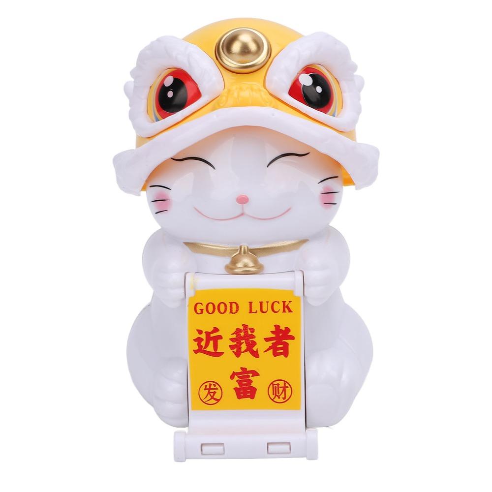 Plastic Solar Lucky Cat Ornament Red & Yellow Car Dashboard Cat Decor Car Interior Decor
