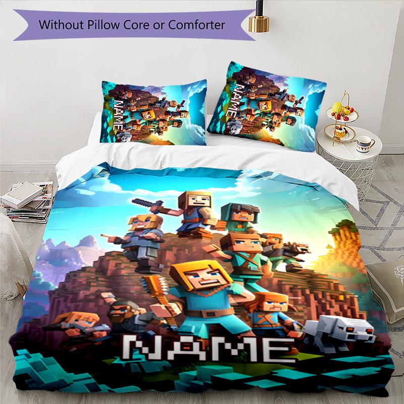 3pcs Minecraft2 Cover Set - Personalized Name, HD Printed Bedding with 1 Cover and 2 Pillowcases - Perfect for Home Decor, Easy Care