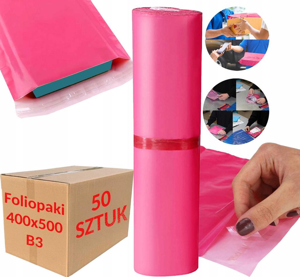 Foliopaki Kurierskie Różowe B3 400X500Mm - 50 Szt.