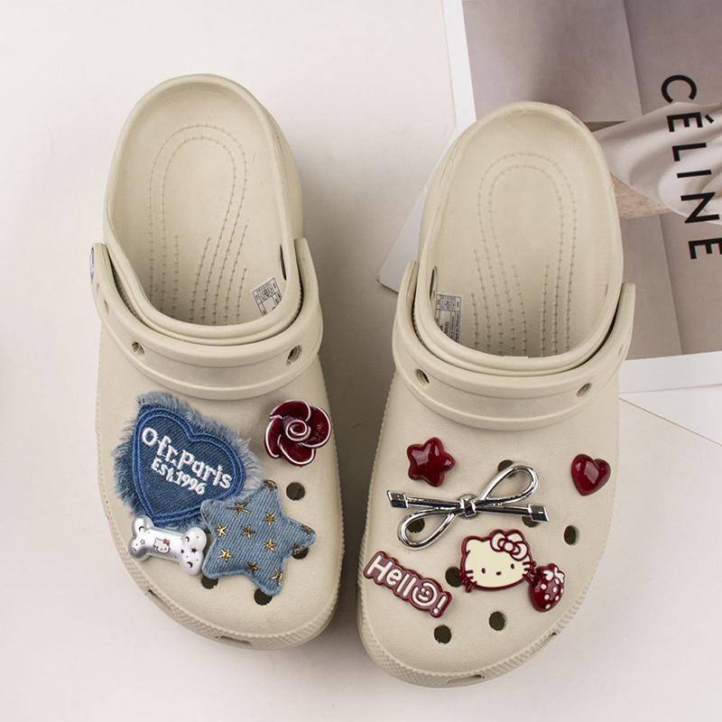 1 Set Diy Footwear Decoration Sanrio Hello Kitty Bowknot Red Series Shoe Charms Kit For Clogs & Sandals Xmas Gifts