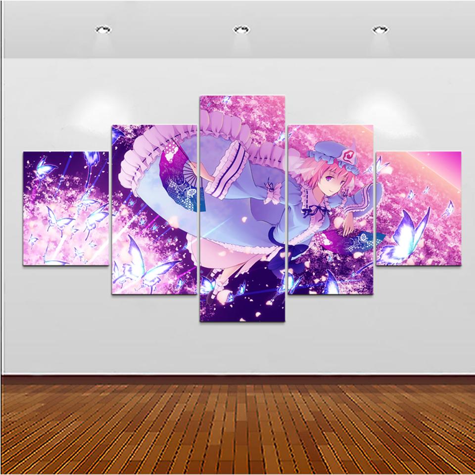 

Prints Pictures Home Wall Art Modular 5 Pieces Animation Touhou Girl Poster Painting On Minimalism Canvas Living Room Decoration No Frame 20x35cm*2 20x45cm*2 20x55cm*1