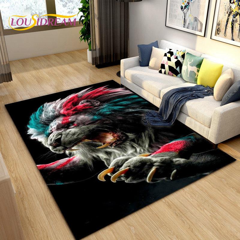 3D Beast Lion Cartoon Animal Area Rug Carpet for Living Room Bedroom Playroom Sofa decor home Non-slip rug Floor Mat Soft
