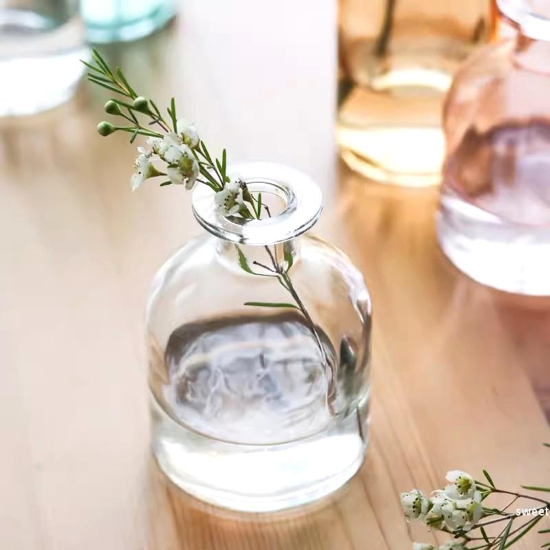 Nordic Glass Vase Transparent Small Flower Pot Ornament Hydroponic Tabletop Vasen Planters Home Aesthetic Decor Ornament Craft