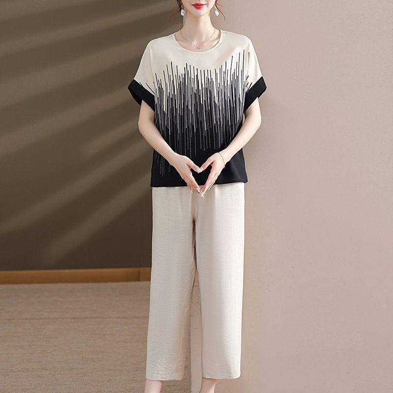 

Summer Elegant Women s Casual Two-Piece Outfit: Fashionable, Loose-Fitting Suit for Middle-Aged Moms L [Recommended 80-105 jin]