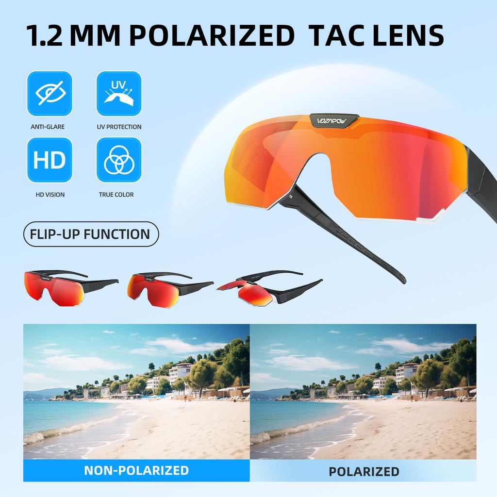 Vozapow Polariserade Cykelglasögon MTB Landsvägscykel Solglasögon HD-lins UV400 Solskydd För Körning Vandring Sportglasögon