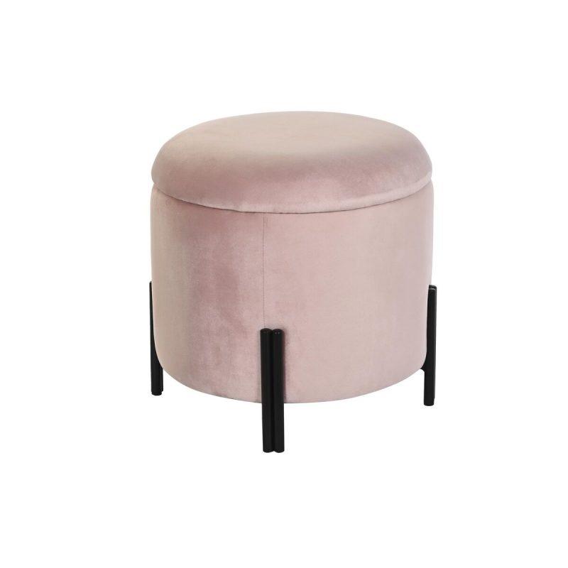 DKD Home Decor-Footstool DKD Home Decor Black Pink Metal Velvet 42 X 42 X 42 Cm