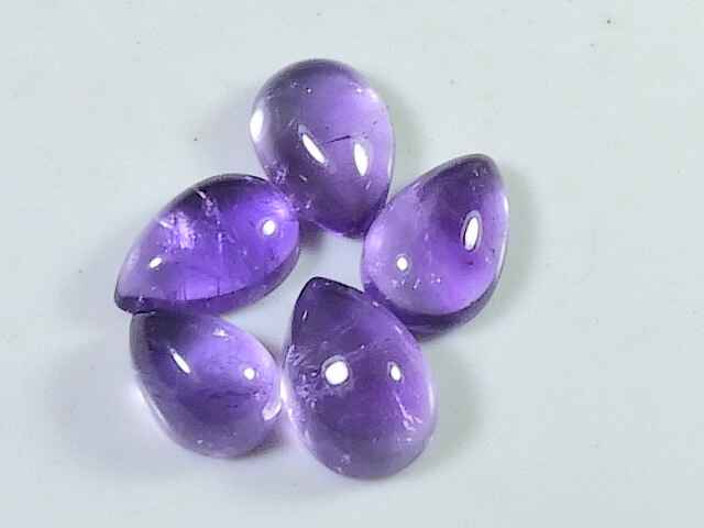 15Cts. Natural Amethyst Pear Crytsal Cabochon Gemstone 05Pcs Lot 08X12MM RQ-1785