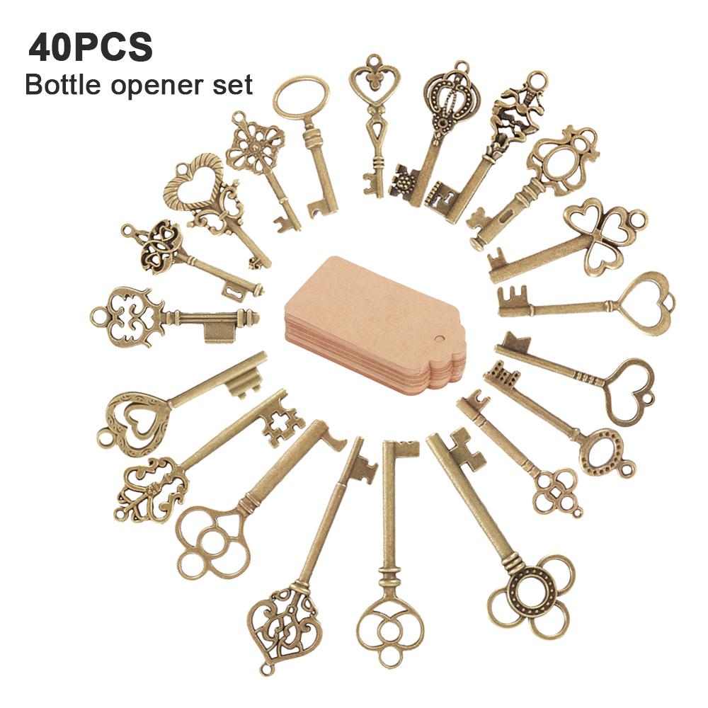 40 ks Klíč Otvírák na láhve svatební dárky pro hosty Měděná barva Kostra klíče Otvírák na pivní láhve s personalizovanými samolepkami