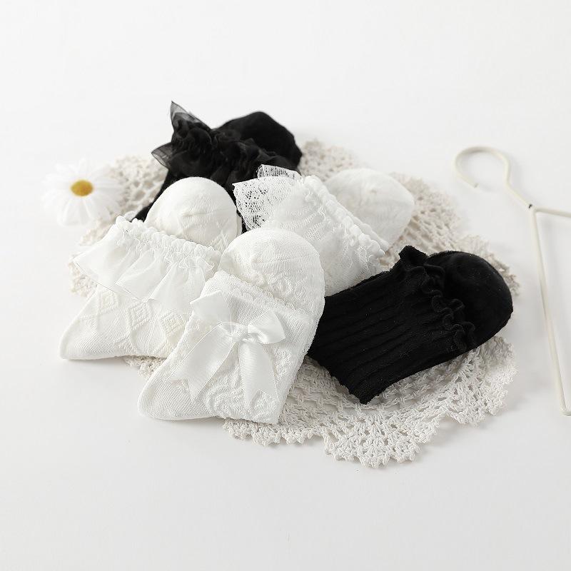 Summer Baby Lace Ruffle Socks Thin Mesh Breathable Short Sock Princess Girls Bow Dress Ankle Socks Kids Lolita White Black Sock