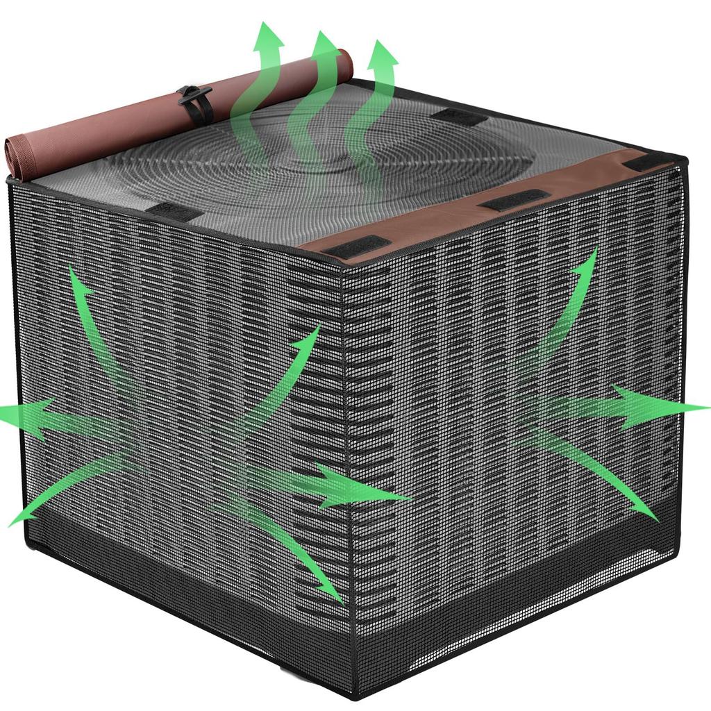 Outdoor Air Conditioner Cover PVC Mesh Leaf Guard Breathable Waterproof 2-in-1 Black for Outside Unit