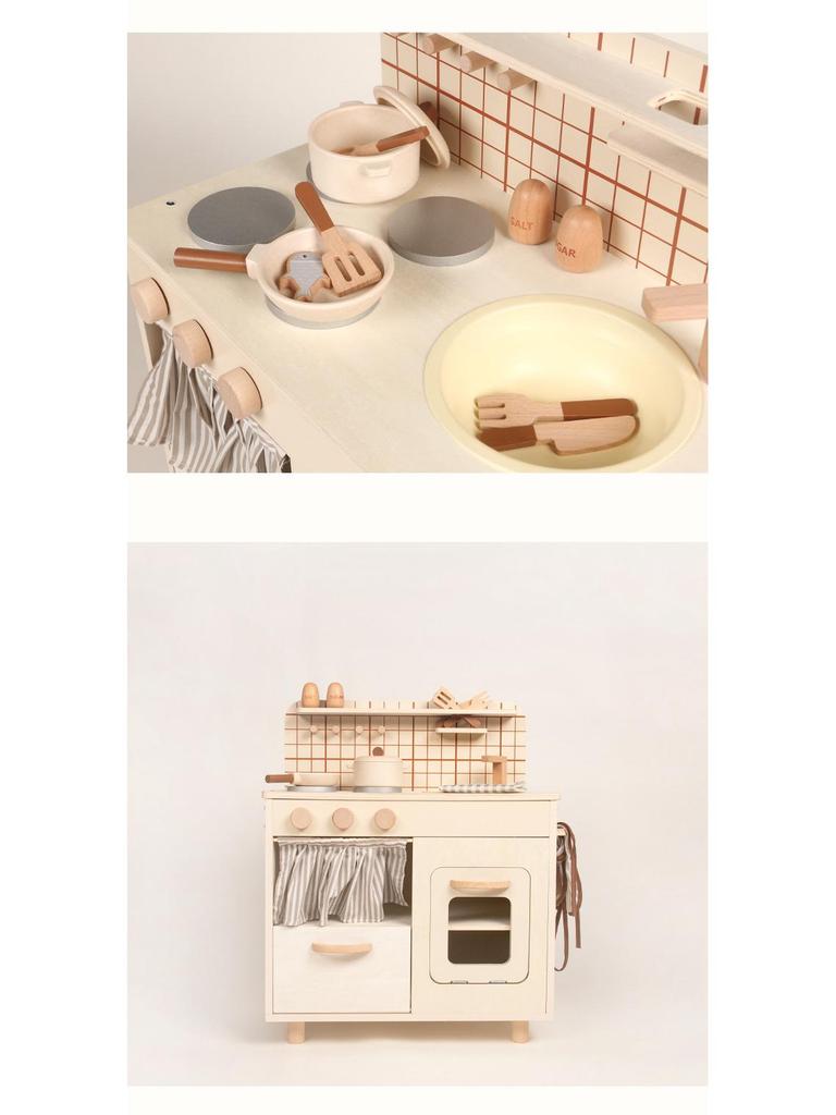 Kids' Wooden Kitchen Playset—Log Style Cooking Toy for Pretend Play