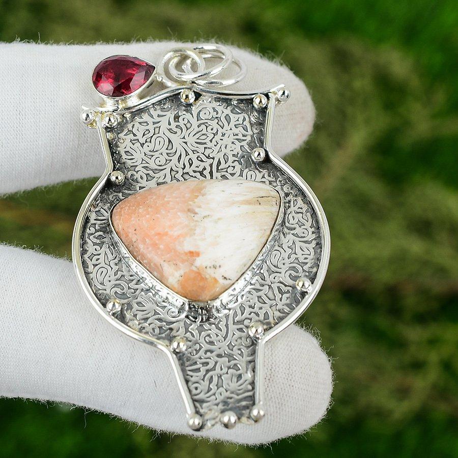 Friendship Day Sale Scolecite Gemstone Rubillite Sterling Silver Pendant Jewelry