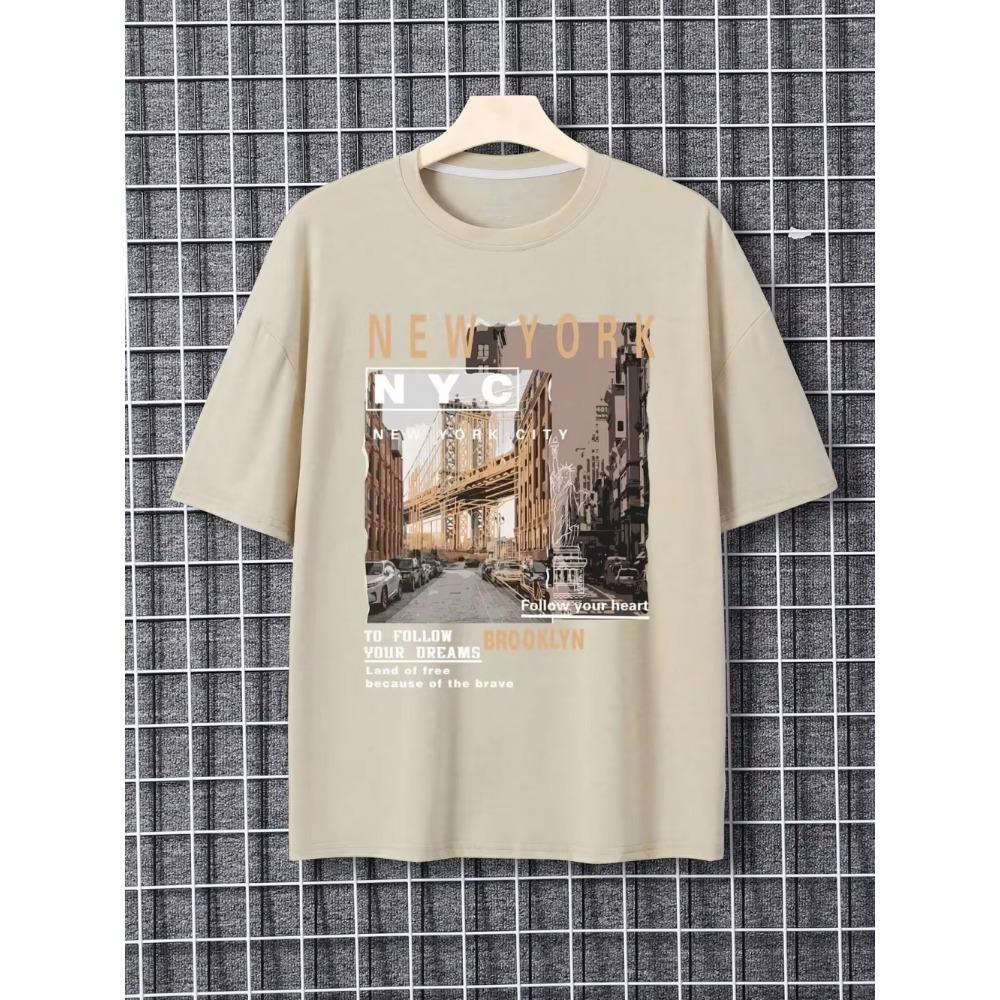 Street View Of Brooklyn, New York Men Clothing Oversized High Quality Streetwear Fashion Cotton Tops Casual Loose T-Shirt