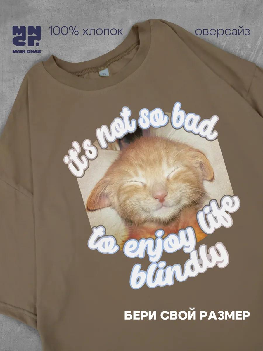 Oversized longline T-shirt with kitten in headphones print XL
