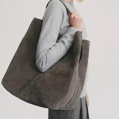 Borsa a Secchiello Retrò in Pelle Scamosciata - Tote da Pendolare da Donna a Grande Capacità con Design in Pelle Bovina Opaca