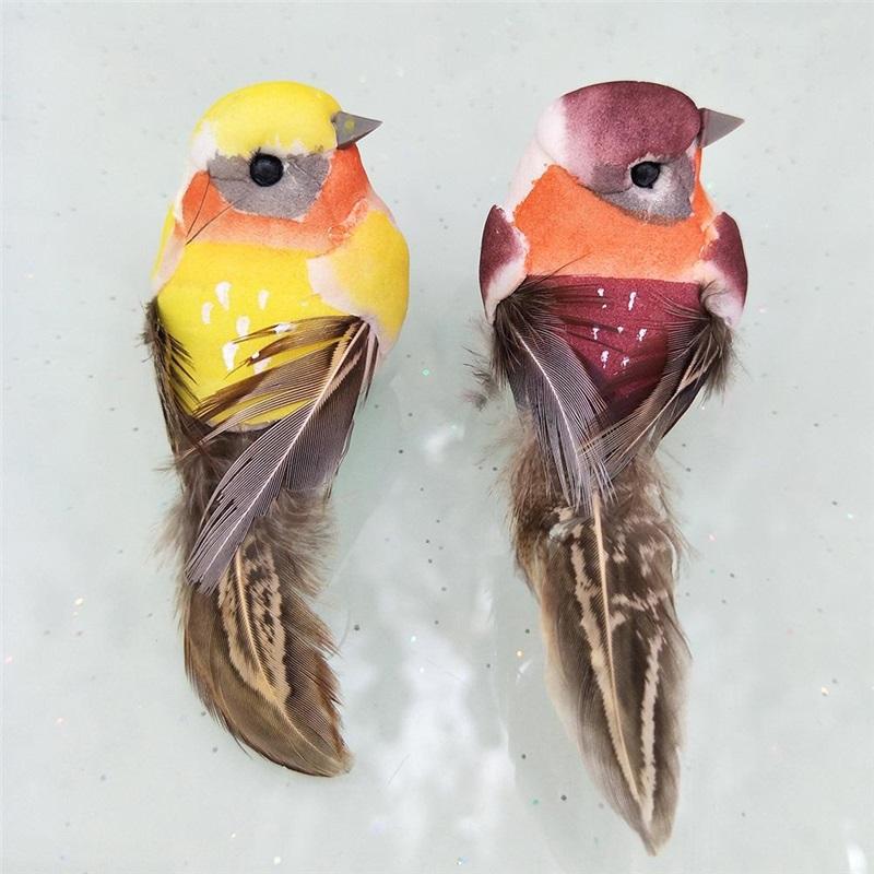 12pcs/Set Simulation Feather Birds Models Fake Artificial Foam Animal Wedding Home Garden Figurine Ornament Miniature Decoration