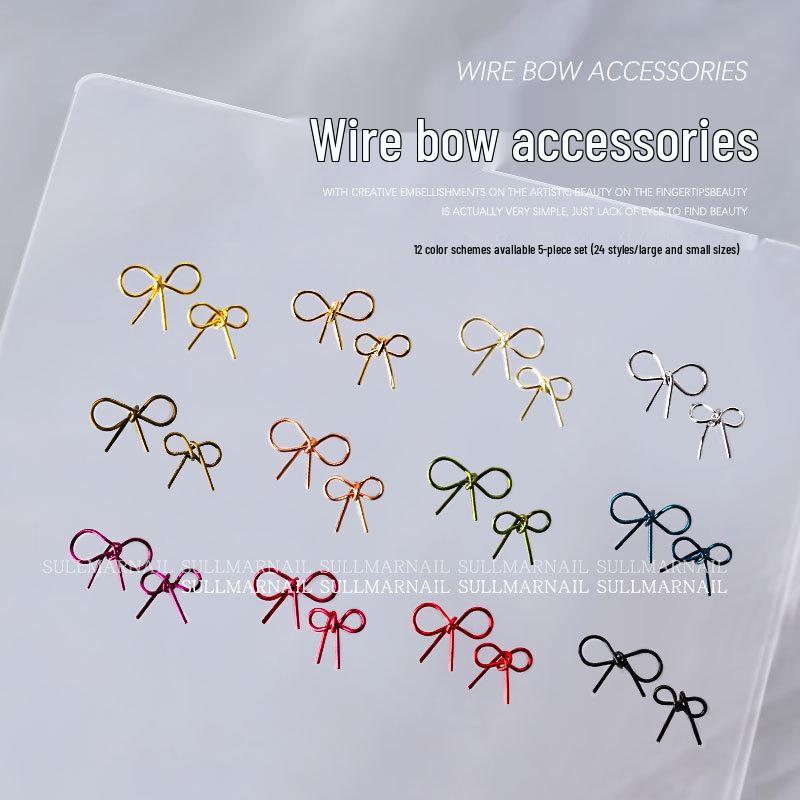 

Hand-Twisted Iron and Copper Wire Bow Nail Art Decorations - 3D Design, 5 Pieces