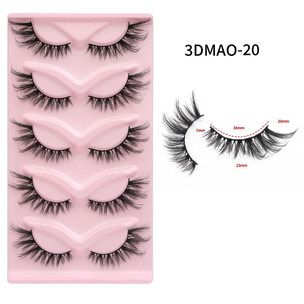 XF 5 Pairs Fox Eye Lashes 3D Silk Fluffy Faux Mink False Cat Eyelashes Custom Packaging Box with Private logo