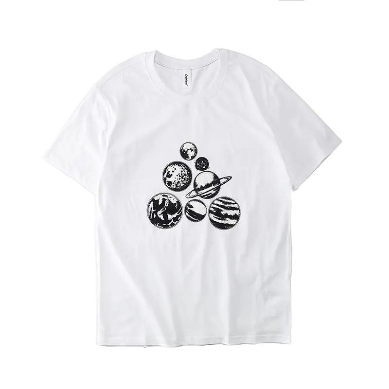 Summer New Cartoon Planet Print Personalized Short-sleeved T-shirt for Men, American Trendy Fashion Casual T-shirts for Couples