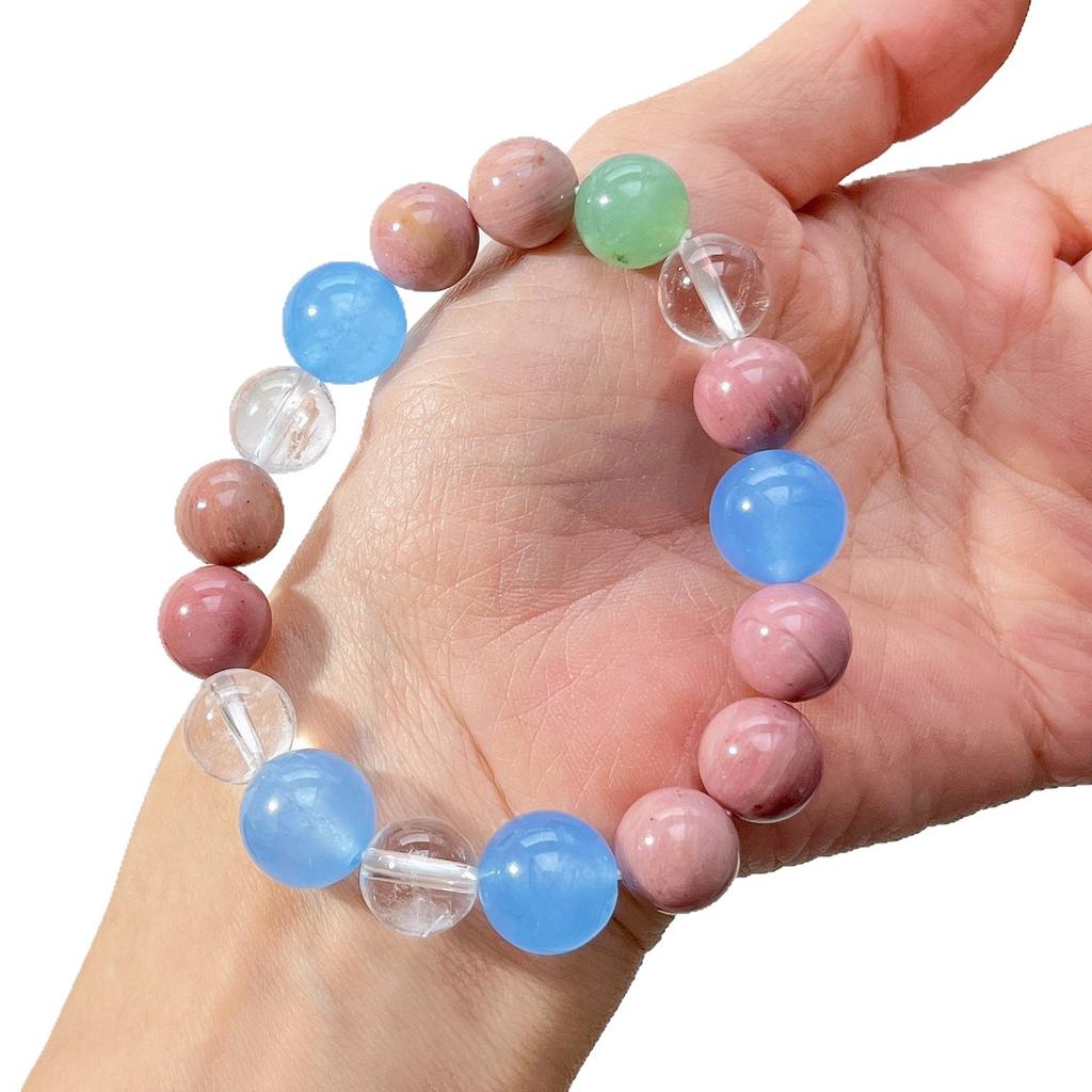10-12Mm Blue Quartz Rock Natural White Crystal Mahogany Grain Design Bracelet Bracelet