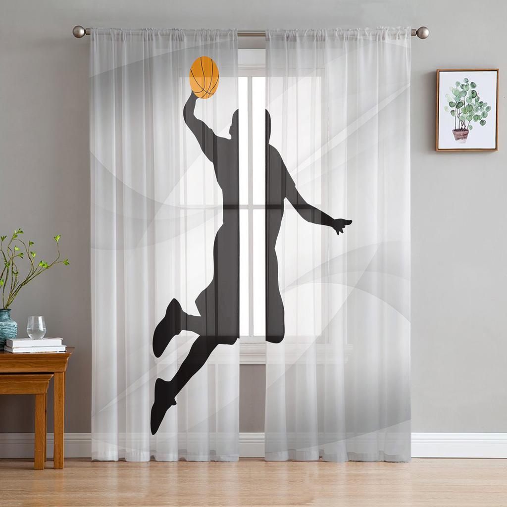 I Love Basketball Player Black Sheer Curtains for Living Room Modern Voile Curtain Bedroom Tulle Curtains Window Drapes Decor