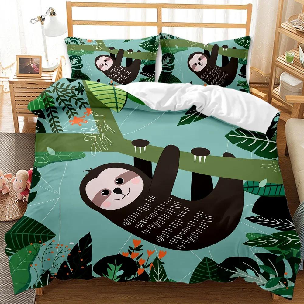 Sloth Duvet Cover Set Cartoon Space Sloth Bedding Set Sloth Animal Comforter Cover Double Queen King Size Polyester Quilt Cover