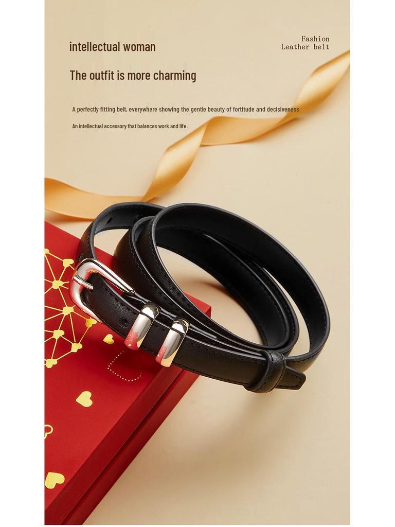 Luxury Women's Classic Cowhide Leather Belt with American Retro Style Pin Buckle