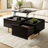 Height-Adjustable Coffee Table, Storage Made of MDF with High-Gloss Surface, with Drawer and Iron Legs, Modern Living Room Table