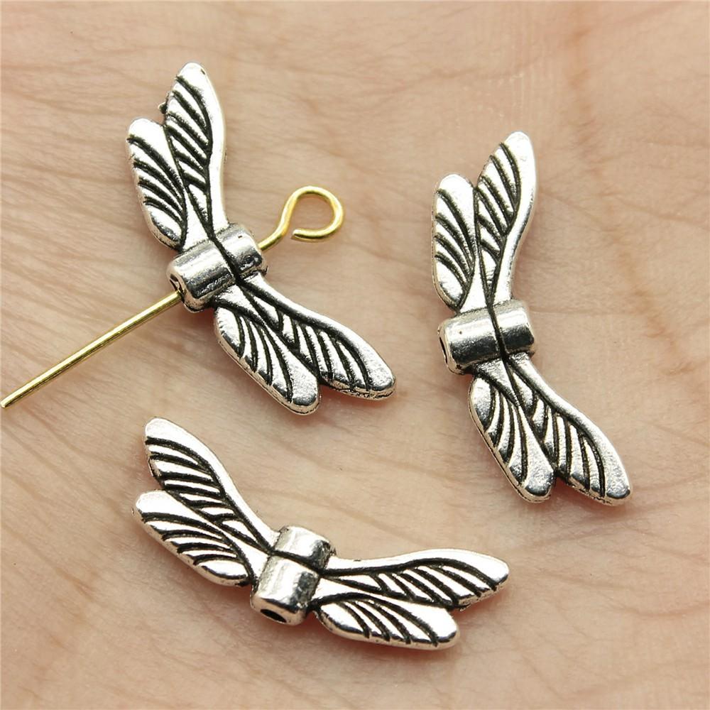 20pcs Angel Wing Small Hole Beads For Jewelry Making Antique Silver Color DIY Crafts Making Findings Handmade Jewelry Findings