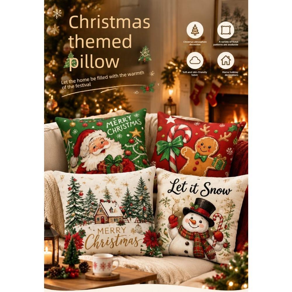Christmas Theme Short Plush Pillow Cover Set Holiday Print Cushion Case for Living Room Sofa Home Decor 45x45cm
