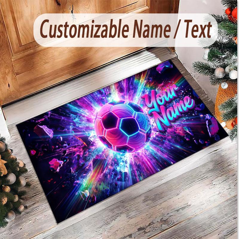 Fußball-Thema Weicher Kristall-Samt Teppich Benutzerdefinierter Name & Text Druck Rutschfester Boden Teppich für Schlafzimmer Wohnzimmer